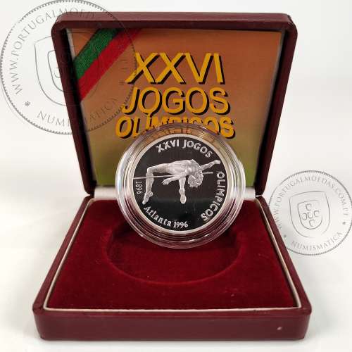Proof 200 Escudos 1996 XXVI Jogos Olímpicos - Atlanta, Estojo moeda prata Proof 200$00 1996 XXVI Jogos Olímpicos - Atlanta 96