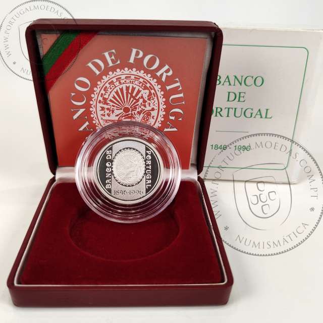 Portugal, Proof silver coin of 500 Escudos 1996 150th Anniversary of the Bank of Portugal, Case with Proof silver coin, KM 702a