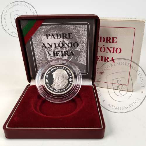 Proof, 500 Escudos 1997 Padre António Vieira, moeda prata Proof 500$00 1997 III Centenário da Morte do Padre António Vieira