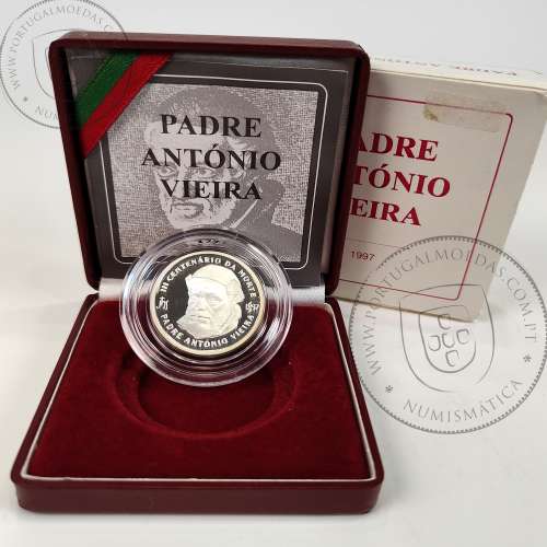 Proof, 500 Escudos 1997 Padre António Vieira, moeda prata Proof 500$00 1997 III Centenário da Morte do Padre António Vieira 4