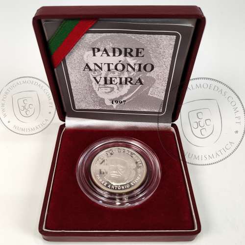 Proof, 500 Escudos 1997 Padre António Vieira, moeda prata Proof 500$00 1997 III Centenário da Morte do Padre António Vieira