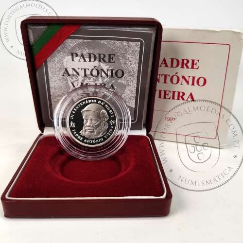 Proof, 500 Escudos 1997 Padre António Vieira, moeda prata Proof 500$00 1997 III Centenário da Morte do Padre António Vieira 1