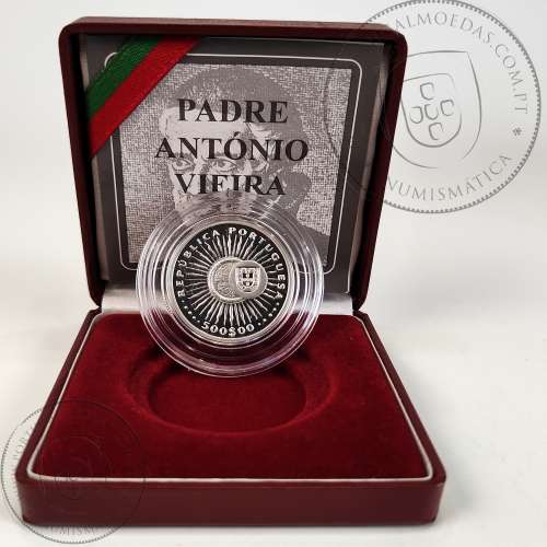 Proof, 500 Escudos 1997 Padre António Vieira, moeda prata Proof 500$00 1997 III Centenário da Morte do Padre António Vieira