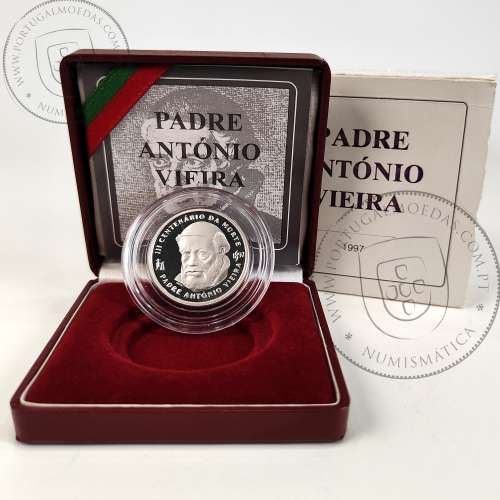 Proof, 500 Escudos 1997 Padre António Vieira, moeda prata Proof 500$00 1997 III Centenário da Morte do Padre António Vieira 6