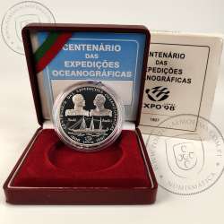 Prata Proof, 1000 Escudos 1997 Centenário das Expedições Oceanográficas, 1000$00 1997 Prata Proof em estojo, World Coins KM 695a