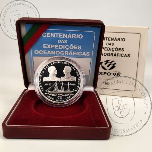 1000 Escudos 1997 100th Anniversary of Oceanographic Expeditions, silver Proof, with case, World Coins Portugal KM695a