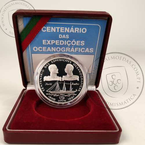 1000 Escudos 1997 100th Anniversary of Oceanographic Expeditions, silver Proof, with case, World Coins Portugal KM695a