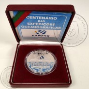 1000 Escudos 1997 Centenário das Expedições Oceanográficas, 1000$00 1997 Prata Proof em estojo, World Coins KM 695a