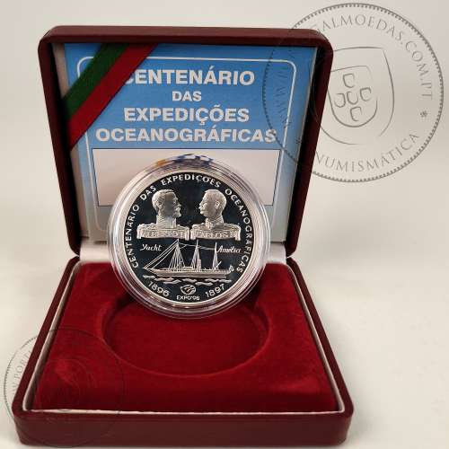 1000 Escudos 1997 Centenário das Expedições Oceanográficas, 1000$00 1997 Prata Proof em estojo, World Coins KM 695a a63