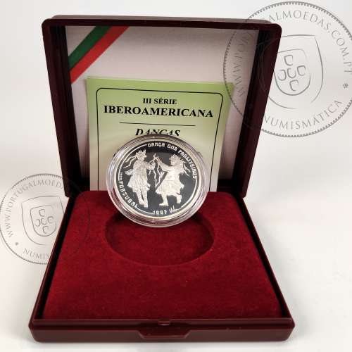Proof, 1000 Escudos 1997 dança dos Pauliteiros, III série Ibero-americana, Estojo moeda prata Proof, Portugal KM 704a 17