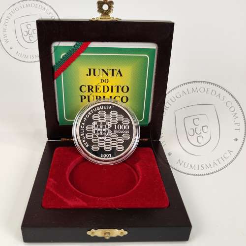 Prata Proof, 1000 Escudos 1997 II Centenário do Crédito Público, 1000$00 1997 Prata Proof em estojo, World Coins KM 703a 11