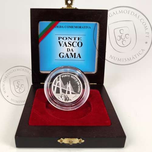 Proof 500 Escudos 1998 Ponte Vasco da Gama, Estojo moeda prata Proof 500$00 1998, World Coins Portugal KM 705a 12
