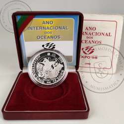 Portugal, 1000 Escudos 1998 International Year of Oceans, EXPO`98, silver Proof coin, with case, World Coins Portugal KM707a