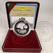 Prata Proof, 1000 Escudos 1998 Ano Internacional dos Oceanos,EXPO`98, 1000$00 1998 Prata Proof em estojo, World Coins KM 707a 01