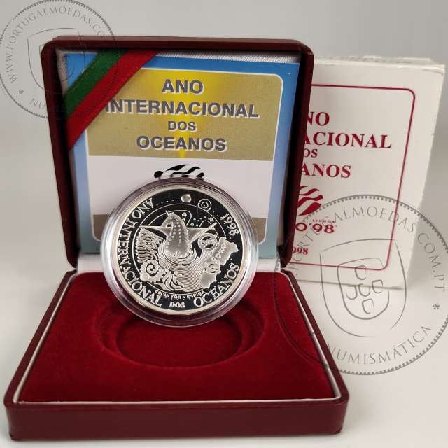 Portugal, 1000 Escudos 1998 International Year of Oceans, EXPO`98, silver Proof coin, with case, World Coins Portugal KM707a 06