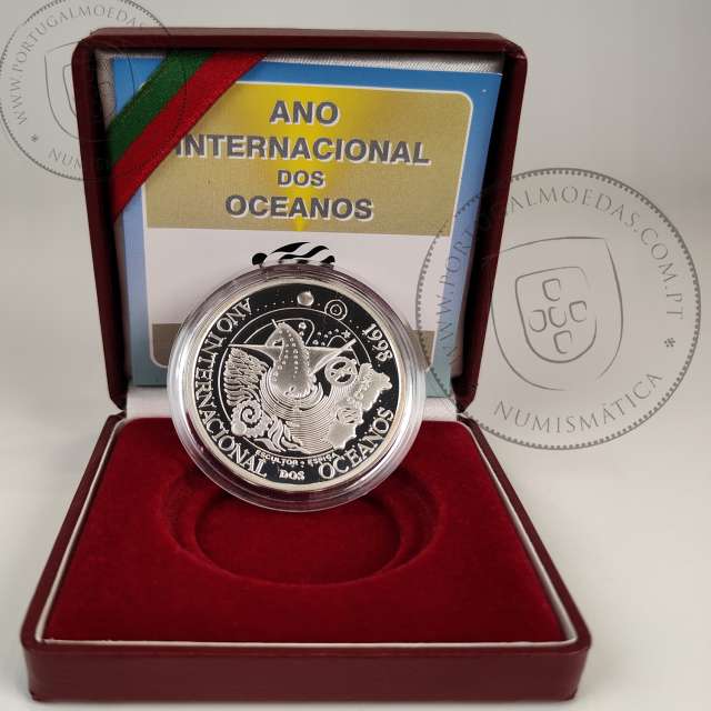 Portugal, 1000 Escudos 1998 International Year of Oceans, EXPO`98, silver Proof coin, with case, World Coins Portugal KM707a 08