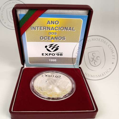 Portugal, 1000 Escudos 1998 International Year of Oceans, EXPO`98, silver Proof coin, with case, World Coins Portugal KM707a 09