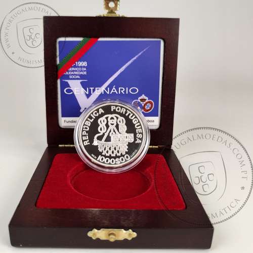 Prata Proof, 1000 Escudos 1998 Santa Casa da Misericórdia de Lisboa, 1000$00 1998 Prata Proof em estojo, World Coins KM708a 09