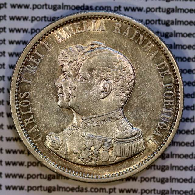 1000 réis 1898 prata D. Carlos I, 4º Centenário da Descoberta da Índia, (MBC+), World Coins Portugal KM 539