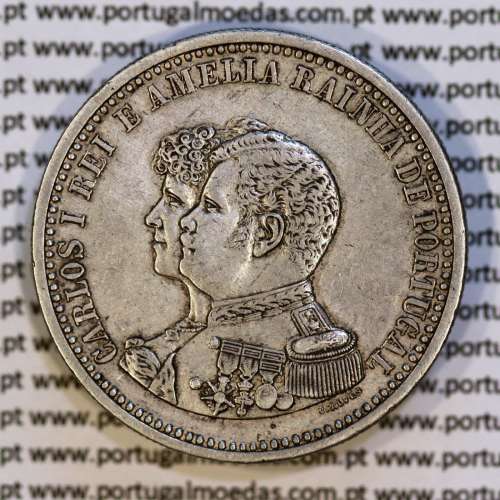 Portugal, silver coin of 500 réis 1898 of D. Carlos I, 4th Centenary of the Discovery of India 1498-1898, (VF+/XF-), KM 538 04