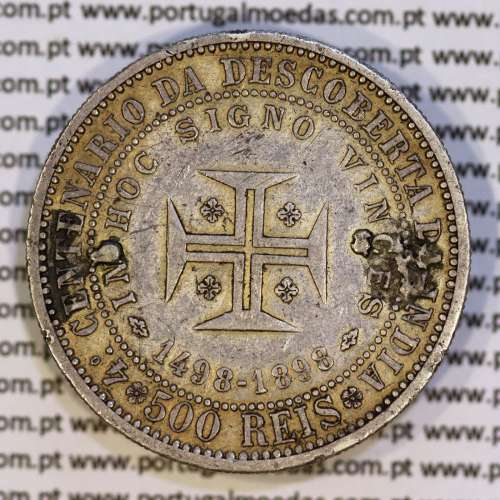 Portugal, silver coin of 500 réis 1898 of D. Carlos I, 4th Centenary of the Discovery of India 1498-1898, (F+), KM 538.