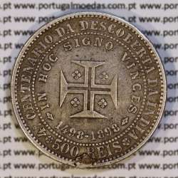 Portugal, silver coin of 500 réis 1898 of D. Carlos I, 4th Centenary of the Discovery of India 1498-1898, (F), KM 538 09