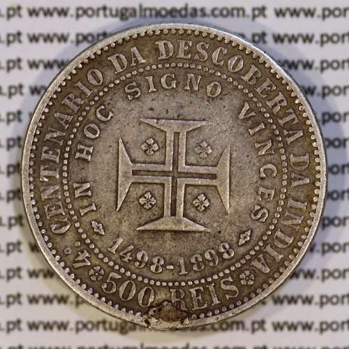 Portugal, silver coin of 500 réis 1898 of D. Carlos I, 4th Centenary of the Discovery of India 1498-1898, (F), KM 538 09
