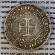 200 réis 1898 prata D. Carlos I, 4º Centenário da Descoberta da Índia, (Bela/Soberba), World Coins Portugal KM 537