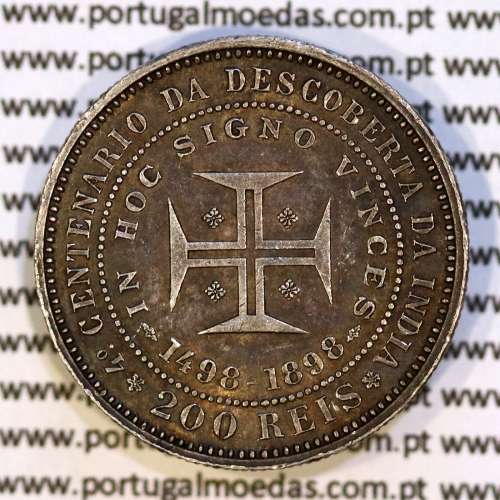 200 réis 1898 prata D. Carlos I, 4º Centenário da Descoberta da Índia, (MBC+/Bela), World Coins Portugal KM 537 05