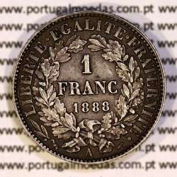 200 réis 1888 silver D. Carlos I, law of July 30 1891, 1 Franco 1888 of France, authorized to circulate for 200 réis in Portugal