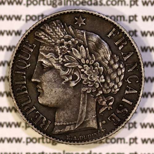 200 réis 1888 prata D. Carlos I (lei de 30 de Julho de 1891), 1 Franco prata 1888 França, autorizado a circular como 200 réis 25