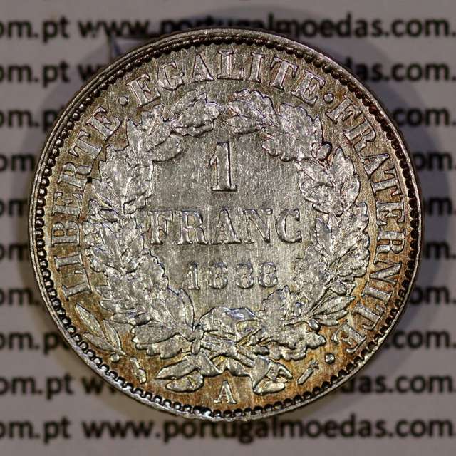200 réis 1888 silver D. Carlos I, law of July 30 1891, 1 Franco 1888 of France, authorized to circulate for 200 réis in Portugal
