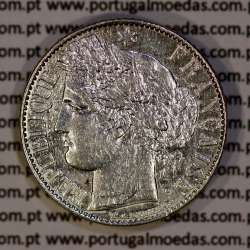 200 réis 1888 silver D. Carlos I, law of July 30 1891, 1 Franco 1888 of France, authorized to circulate for 200 réis in Portugal