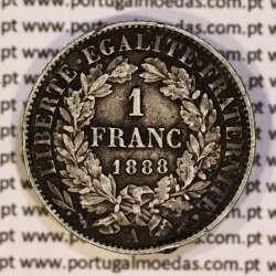 200 réis 1888 silver D. Carlos I, law of July 30 1891, 1 Franco 1888 of France, authorized to circulate for 200 réis in Portugal