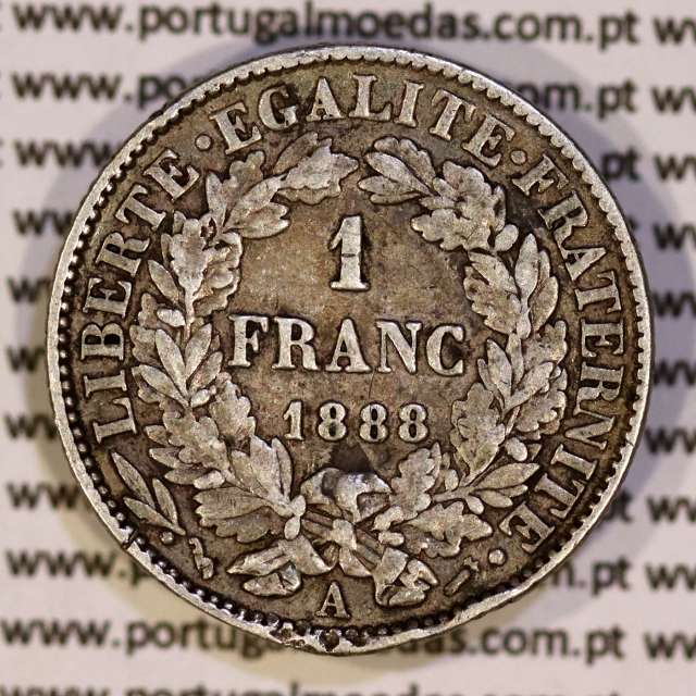 200 réis 1888 silver D. Carlos I, law of July 30 1891, 1 Franco 1888 of France, authorized to circulate for 200 réis in Portugal