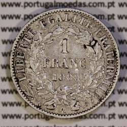 200 réis 1888 silver D. Carlos I, law of July 30 1891, 1 Franco 1888 of France, authorized to circulate for 200 réis in Portugal