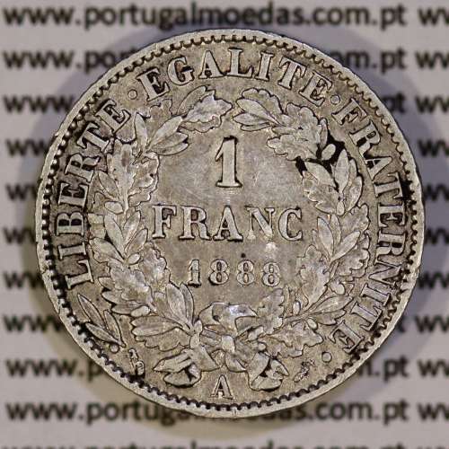 200 réis 1888 prata D. Carlos I (lei de 30 de Julho de 1891), 1 Franco prata 1888 França, autorizado a circular como 200 réis 39