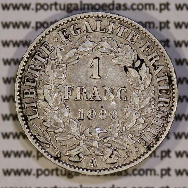 200 réis 1888 silver D. Carlos I, law of July 30 1891, 1 Franco 1888 of France, authorized to circulate for 200 réis in Portugal