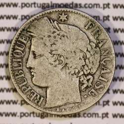 200 réis 1888 prata D. Carlos I (lei de 30 de Julho de 1891), 1 Franco prata 1888 França, autorizado a circular como 200 réis 46