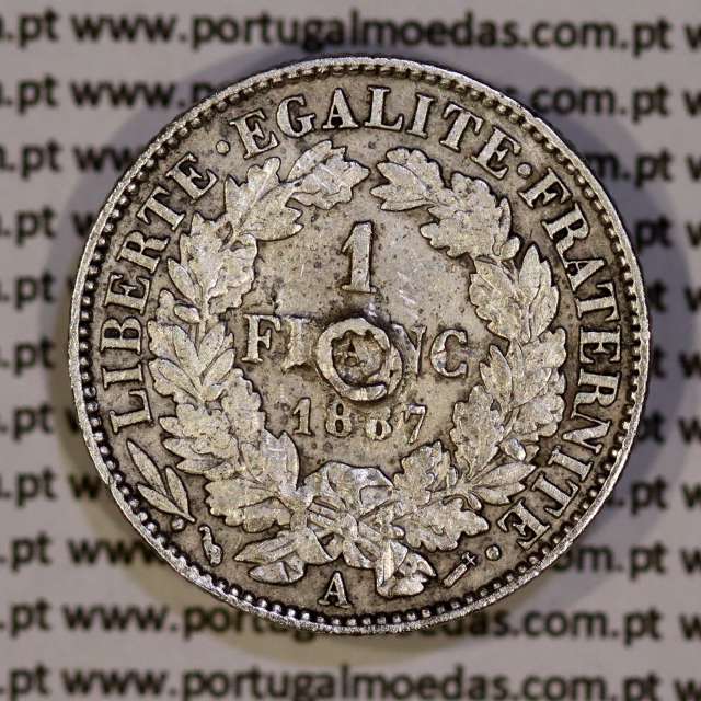 200 réis 1887 silver D. Carlos I, law of July 30 1891, 1 Franco 1887 of France, authorized to circulate for 200 réis in Portugal