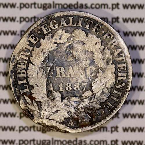 200 réis 1887 silver D. Carlos I, law of July 30 1891, 1 Franco 1887 of France, authorized to circulate for 200 réis in Portugal