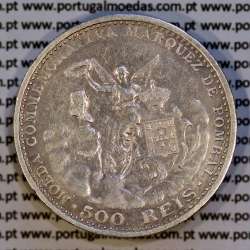 500 réis 1910 prata D. Manuel II, Comemorativa Marquês de Pombal, (MBC),  World Coins Portugal KM 557 03