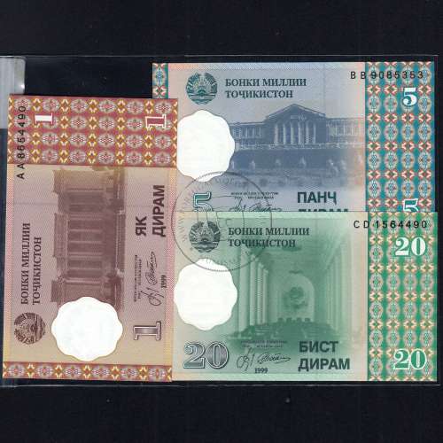 Tajikistão - Lote de 9 Notas Diferentes - Serie 1994-1999 (Não Circuladas)