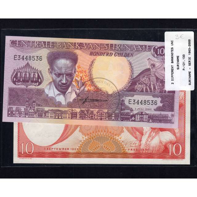 Suriname - Lote de 2 Notas Diferentes - Serie 1963-1986 (Não Circuladas)