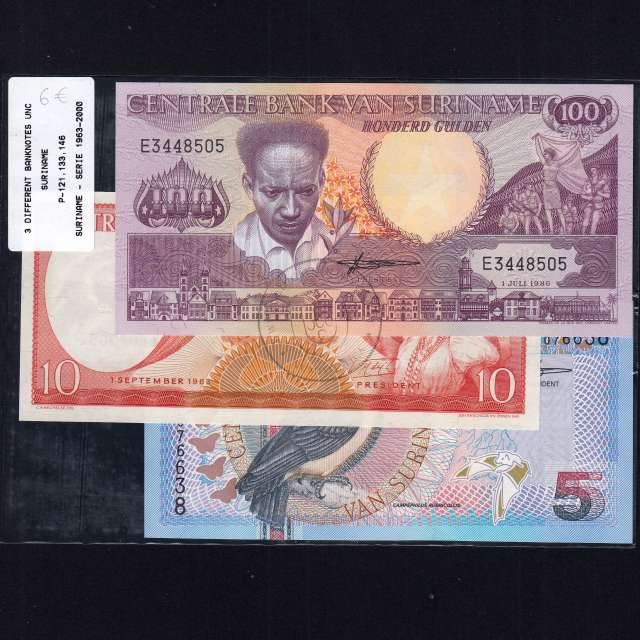 Suriname - Lote de 3 notas Diferentes - SERIE 1963-2000 (Não Circuladas)