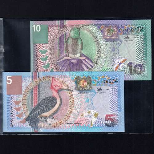 Suriname - Lot of 5 Different Bankotes - Series 1963-2000 (Uncirculated)