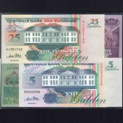 Suriname - Lote de 7 Notas Diferentes - Serie 1963-2000 (Não Circuladas)