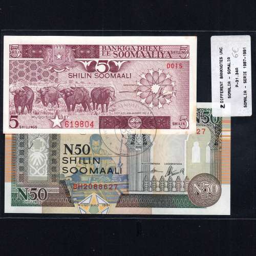 Somalia - Lot of 2 Different Banknotes - Series 1987-1990 (Uncirculated)