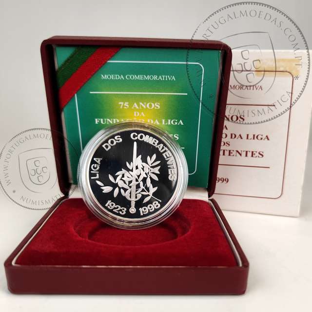 Prata Proof, 1000 Escudos 1998 Liga dos Combatentes, 1000$00 1998 Prata Proof em estojo, World Coins KM 714a