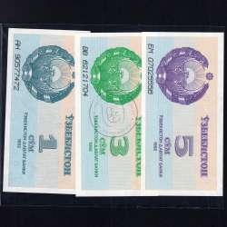 Uzbequistão - Lote de 9 Notas Diferentes - Serie 1992-1994 (Não Circuladas)